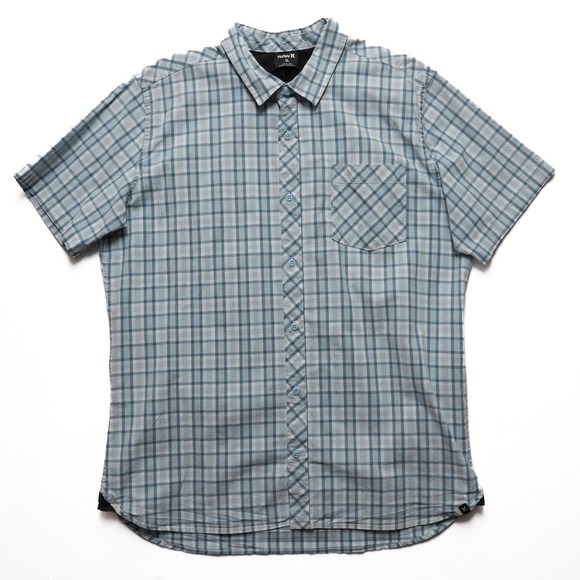 Hurley Plaid Shirt Mens XL Blue Stretch Button Up Surf Casual Short Sleeve - Picture 2 of 16